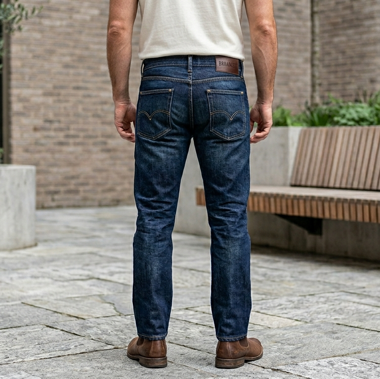 The Straight jean in Original Indigo — back view on model