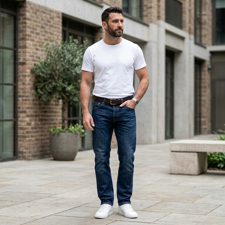 The Straight jean in Original Indigo — front view on model