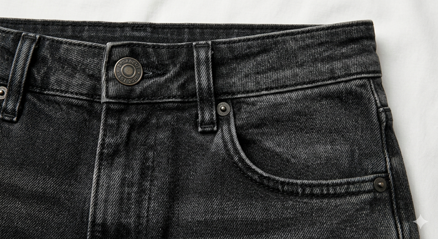 The Relaxed jean in Washed Black — detail view on model